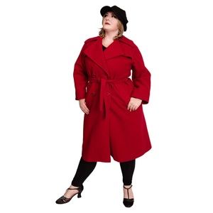 Mallia Fashions Ltd Vintage Double Breasted Red Pure Virgin Wool Long Pea Coat